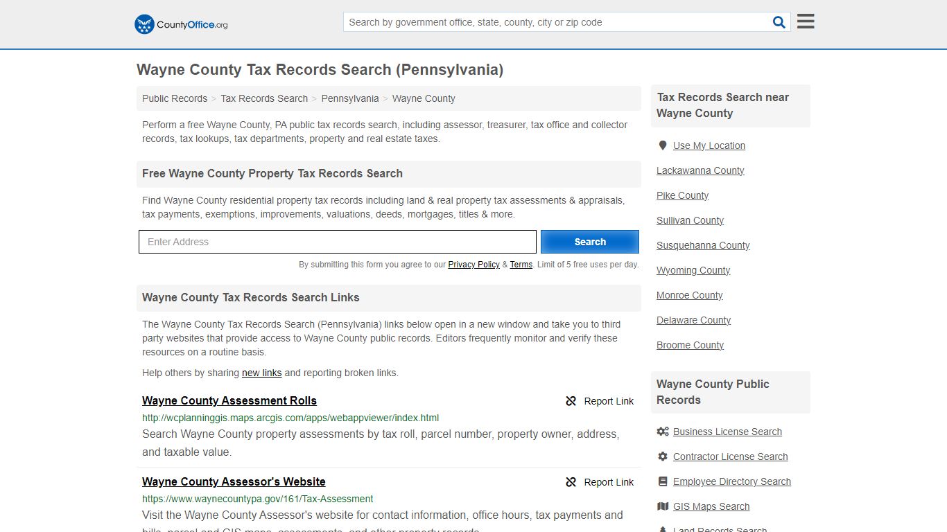 Wayne County Tax Records Search (Pennsylvania) - County Office